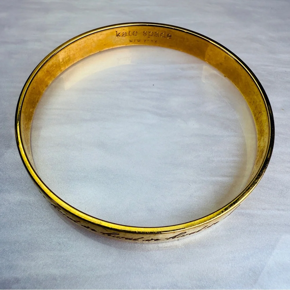 Kate Spade “Hand and Hand” inscribed Goldtone Bangle Bracelet - Picture 11 of 15